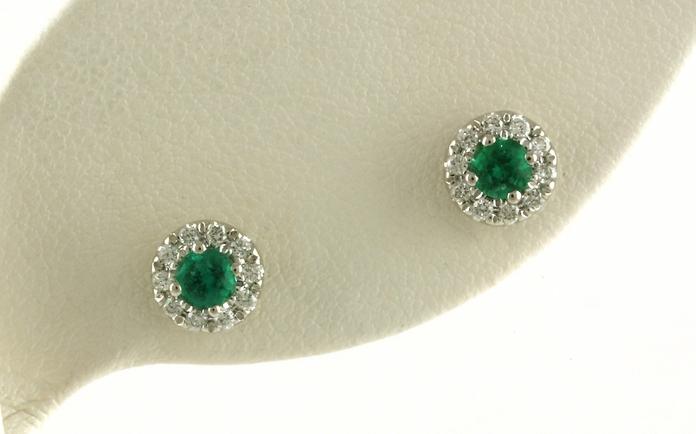 content/products/Emerald and Diamond Halo Earrings in White Gold (0.53cts TWT) stand
