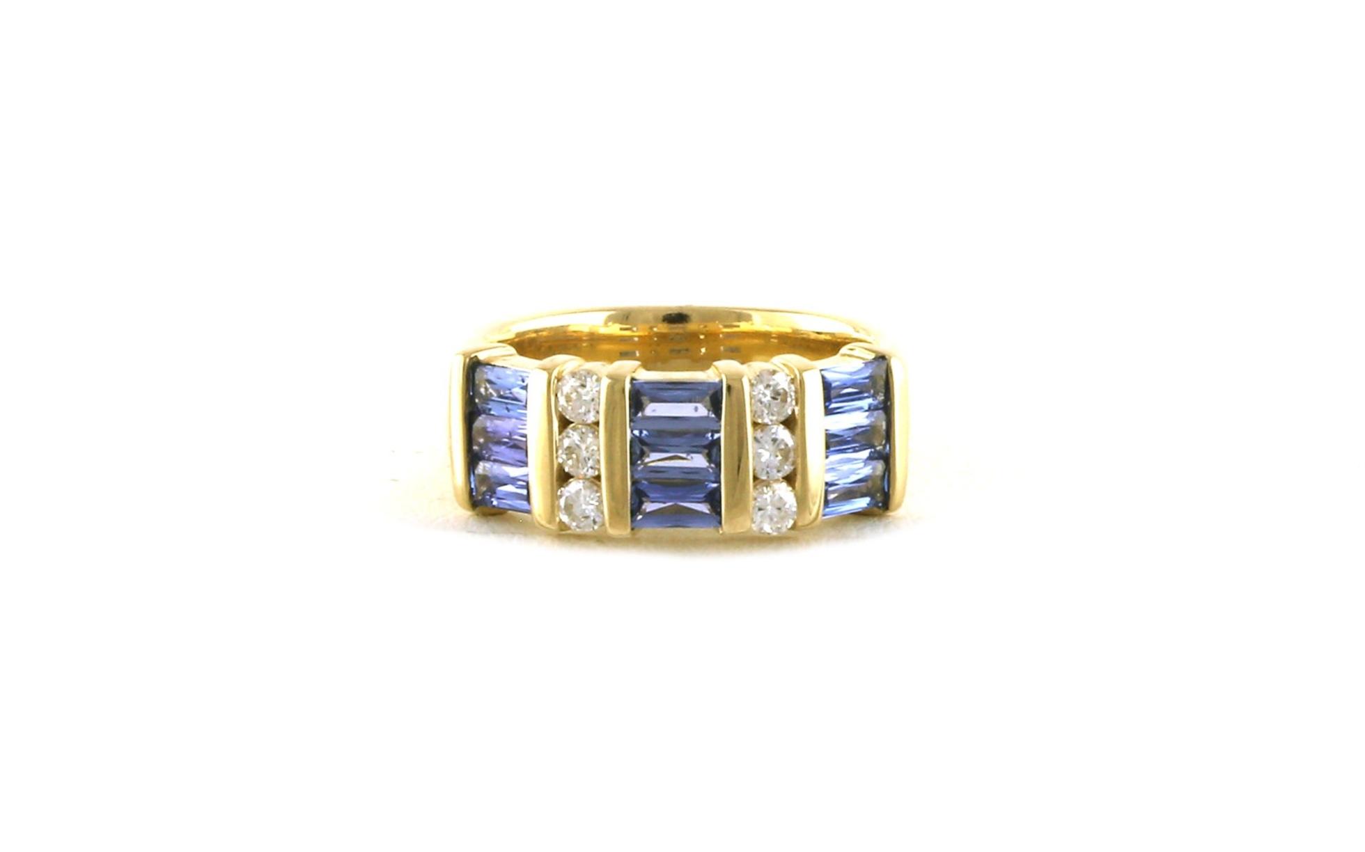 3-Row Bar Setting Montana Yogo Sapphire and Diamond Ring with Euro Shank in Yellow Gold (1.34cts TWT)