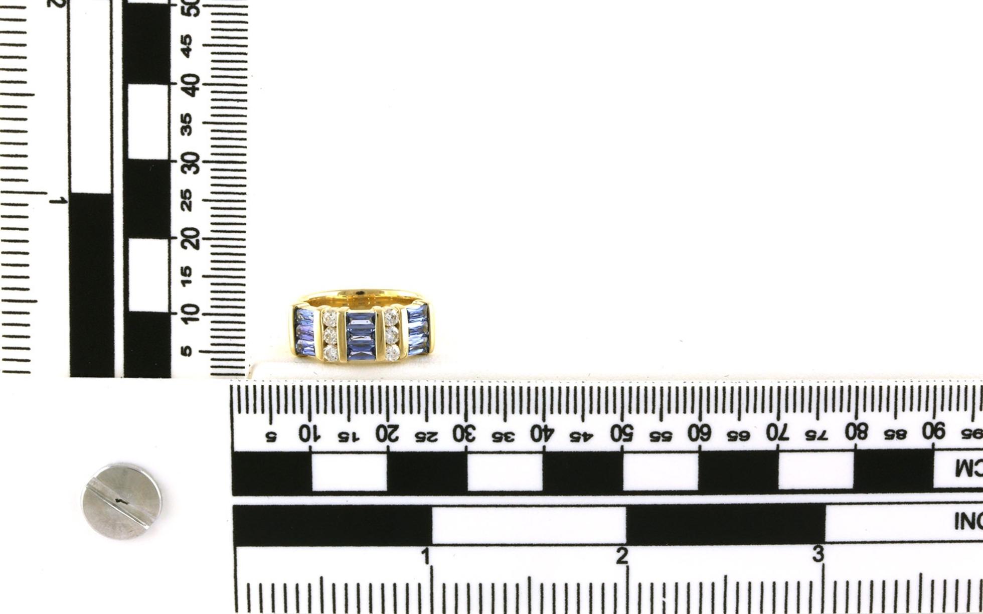 3-Row Bar Setting Montana Yogo Sapphire and Diamond Ring with Euro Shank in Yellow Gold (1.34cts TWT) scale