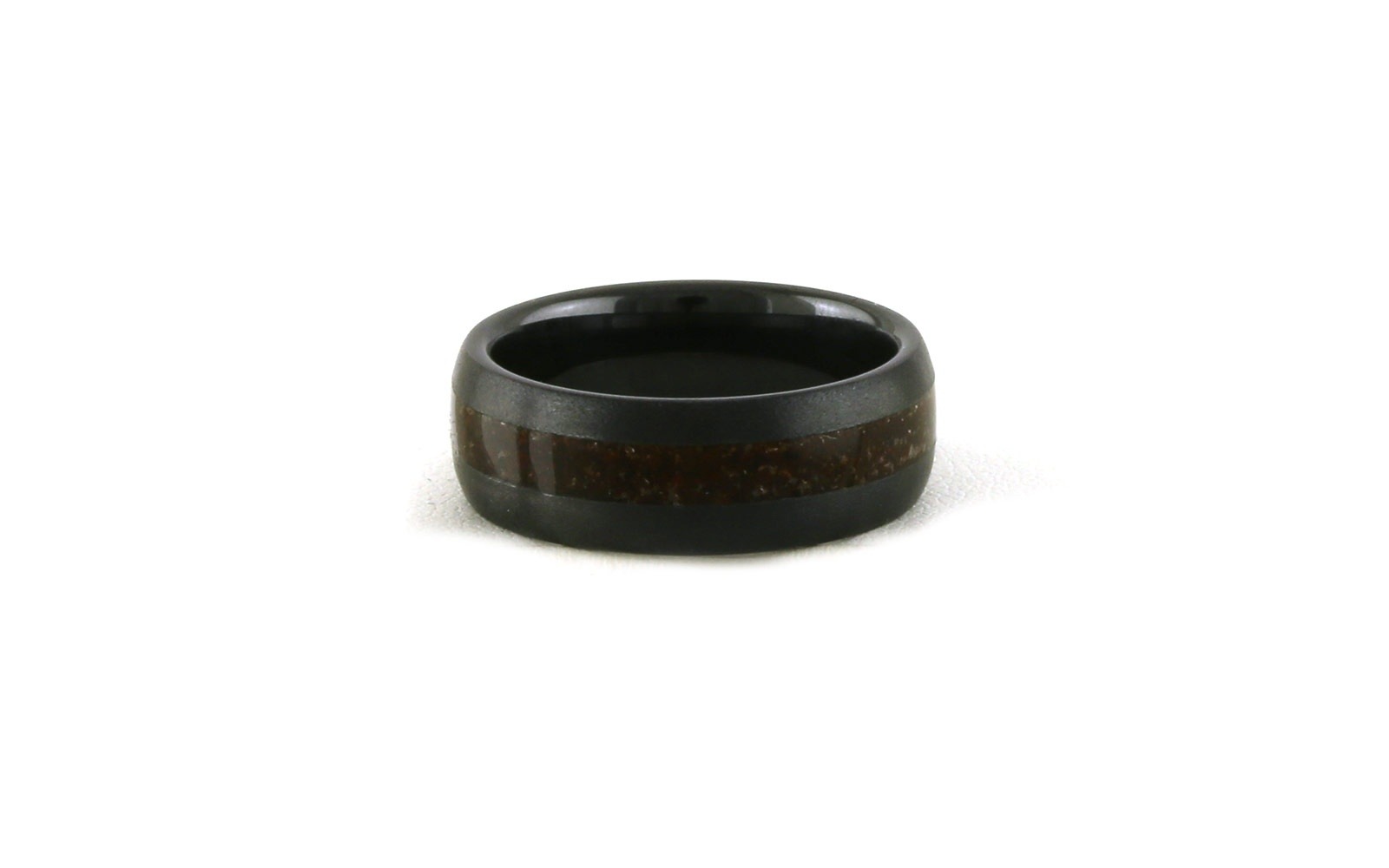 Red Dinosaur Bone Inlay Domed Wedding Band in Black Ceramic