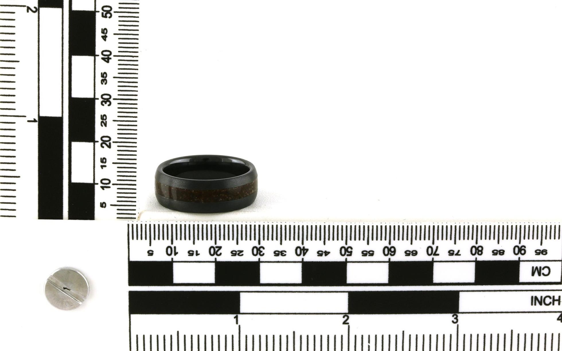 Red Dinosaur Bone Inlay Domed Wedding Band in Black Ceramic scale