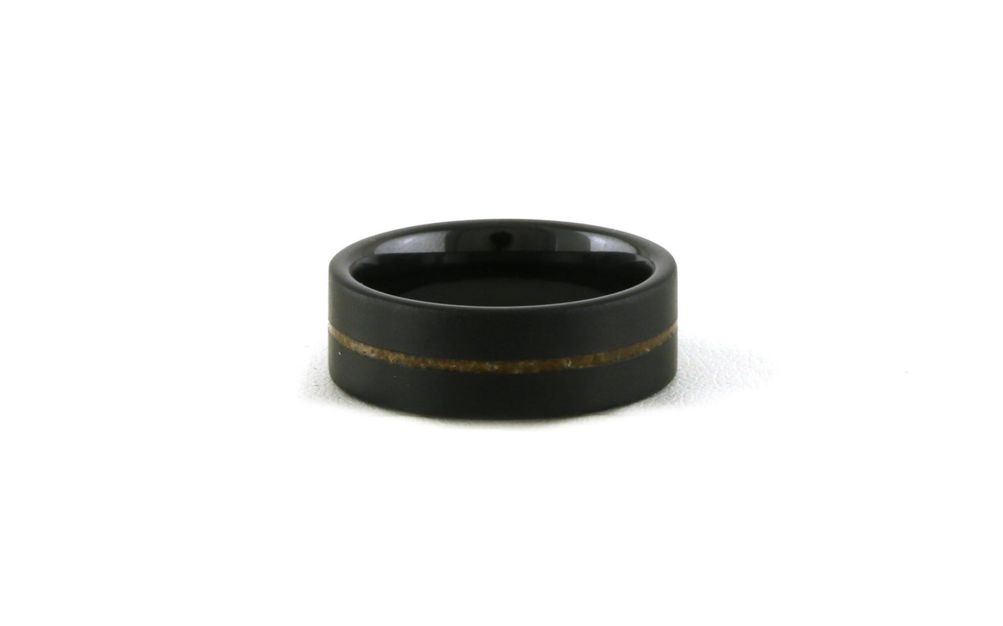 Brown Dinosaur Bone Inlay Flat Sandblast Wedding Band in Black Ceramic