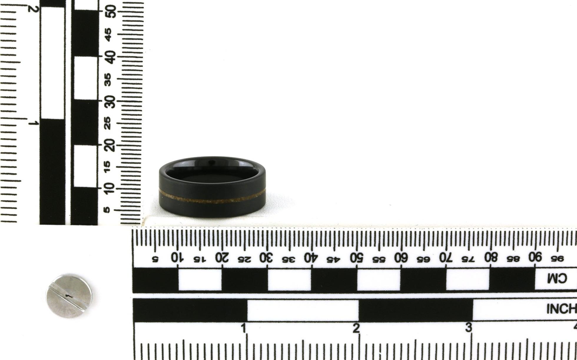 Brown Dinosaur Bone Inlay Flat Sandblast Wedding Band in Black Ceramic scale