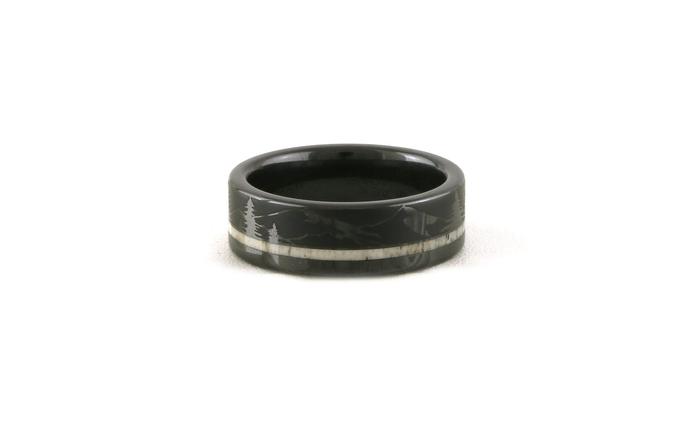 content/products/Antler Inlay with Flat Mountain Pine Design Wedding Band in Black Ceramic