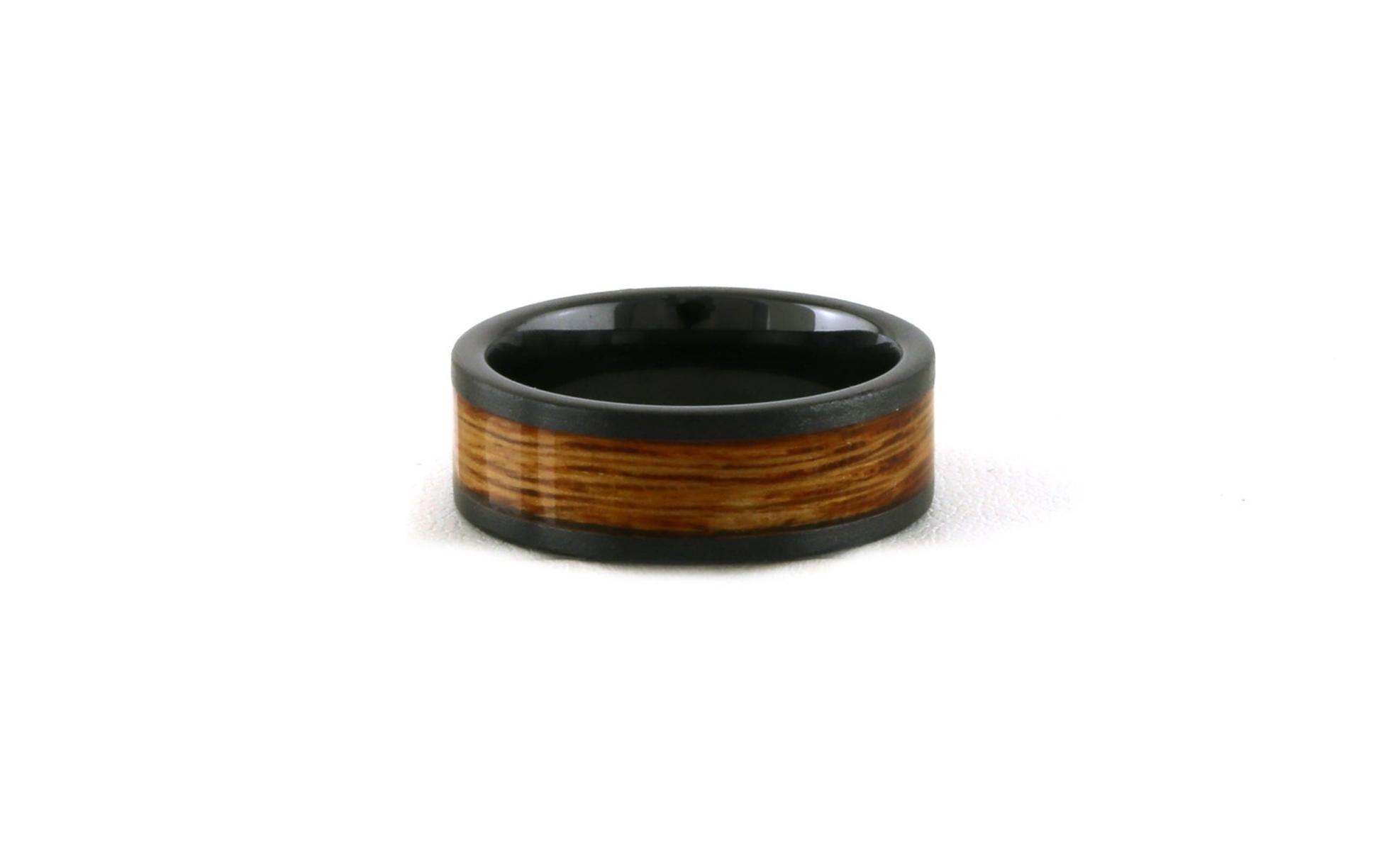 Black Ceramic with Rye Stone Inlay Flat Wedding Band
