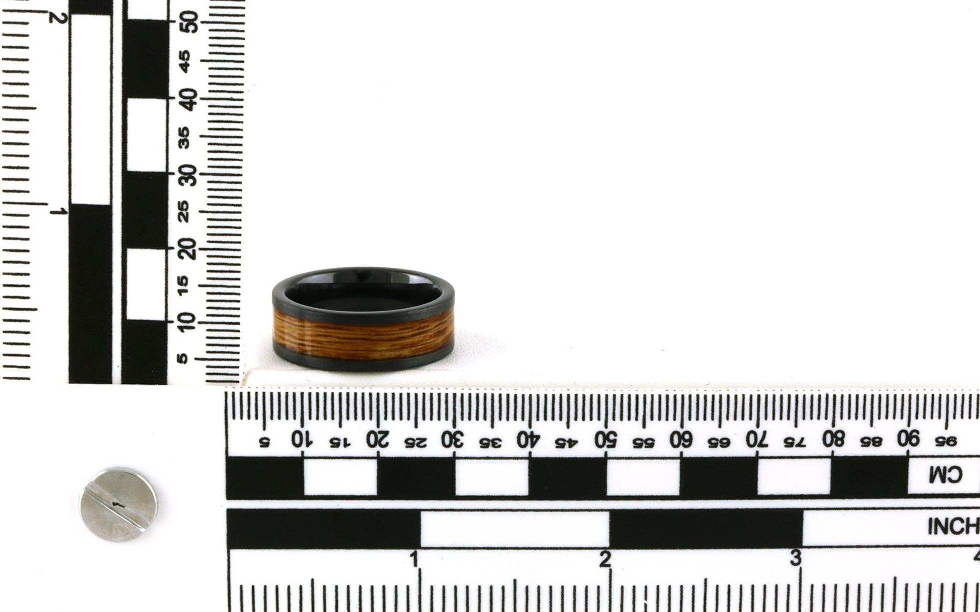 Black Ceramic with Rye Stone Inlay Flat Wedding Band scale