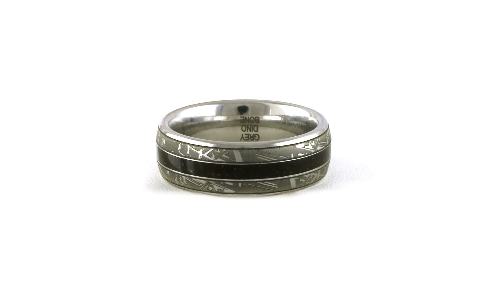 White Meteorite with Grey Dinosaur Bone Inlay Wedding Band