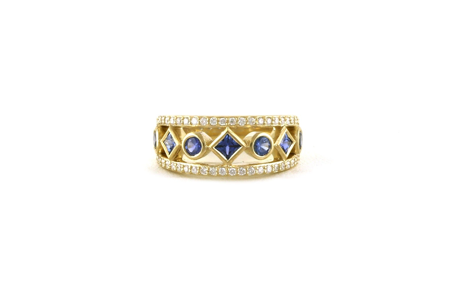 Alternating Shape Montana Yogo Sapphire and Diamond ring in Yellow Gold (1.14cts TWT)