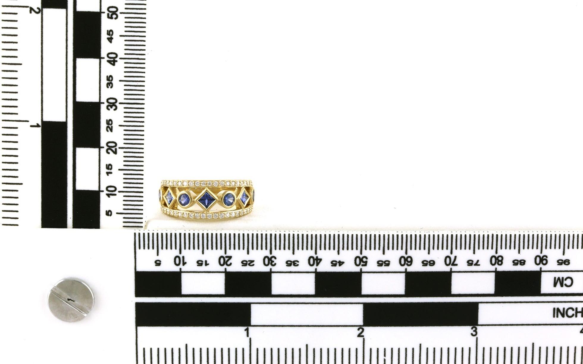Alternating Shape Montana Yogo Sapphire and Diamond ring in Yellow Gold (1.14cts TWT) scale
