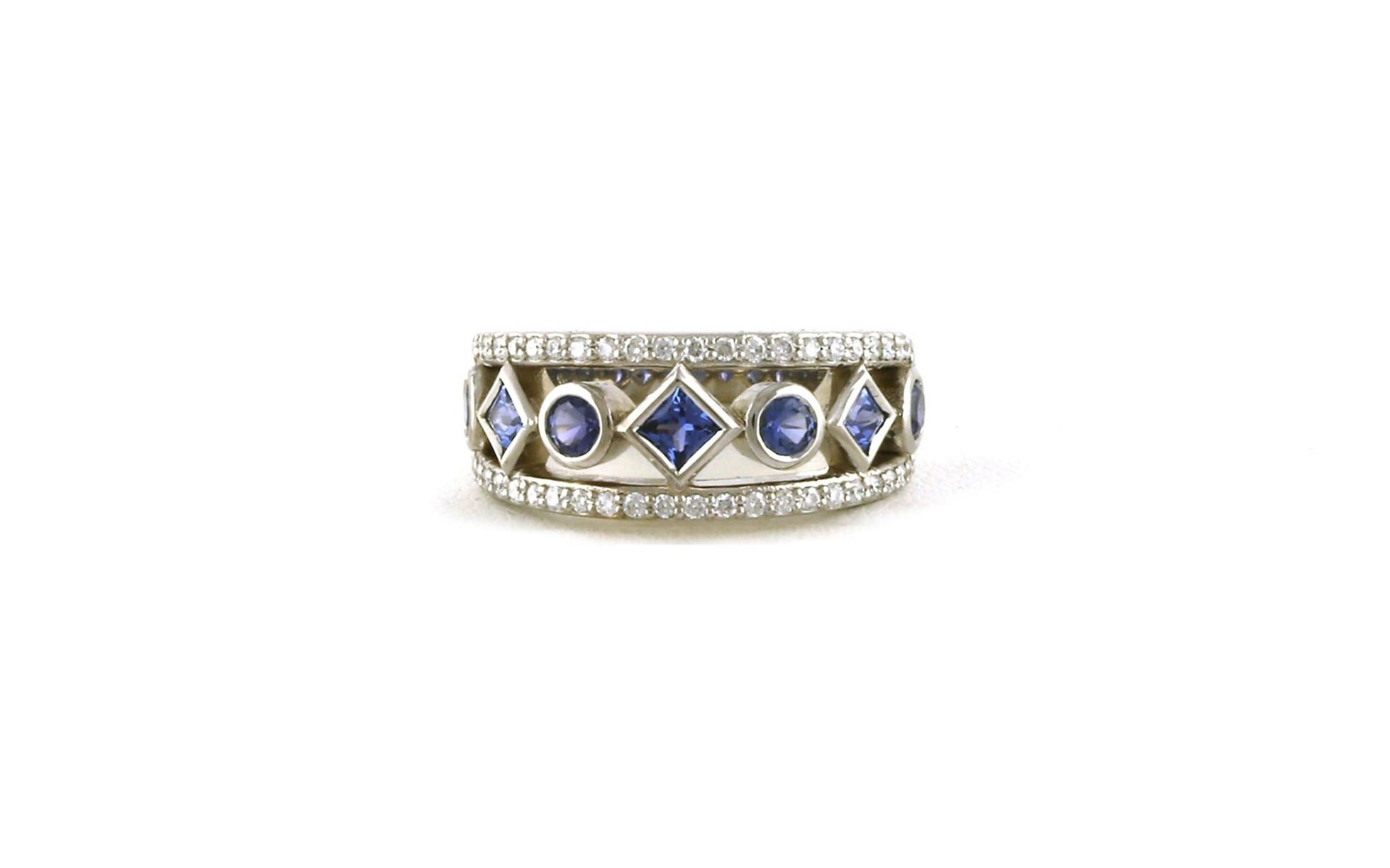 Montana Yogo Sapphire and Diamond Alternating Shape Wide Ring in White Gold (1.15cts TWT)