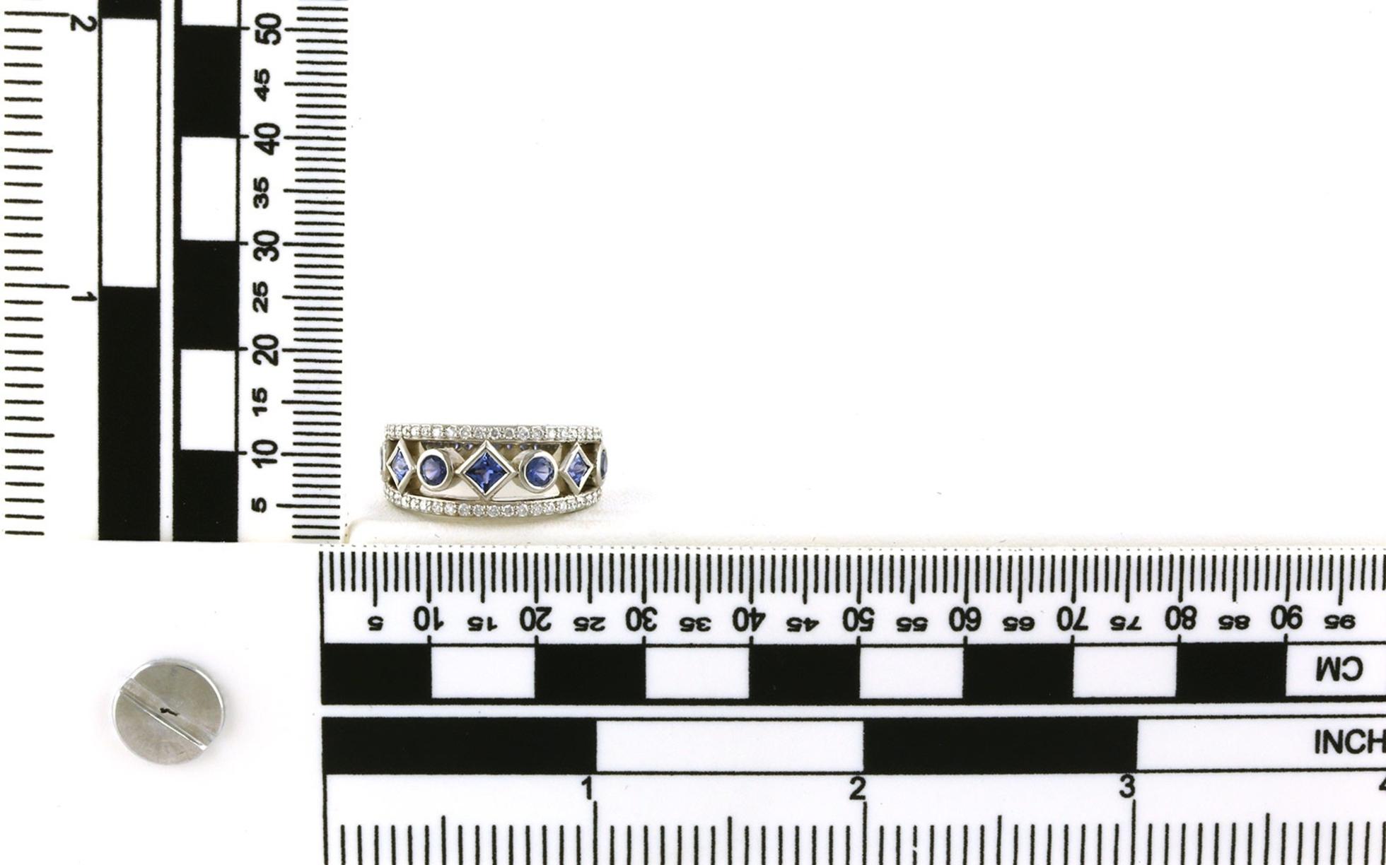 Montana Yogo Sapphire and Diamond Alternating Shape Wide Ring in White Gold (1.15cts TWT) scale