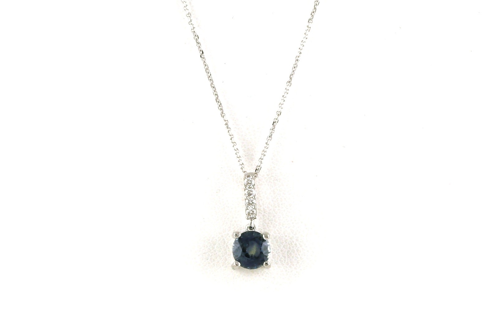 Montana Sapphire and Diamond Pave Drop Pendant Necklace in White Gold (1.14cts TWT)
