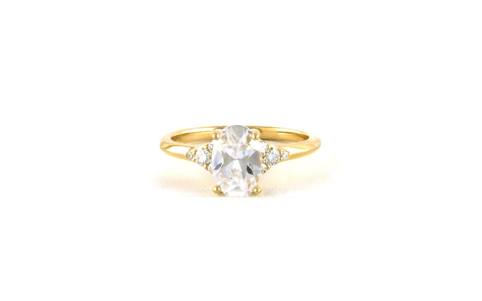 Oval-cut Cubic Zirconia and Diamond Cluster Engagement Ring in Yellow Gold (1.70cts TWT)