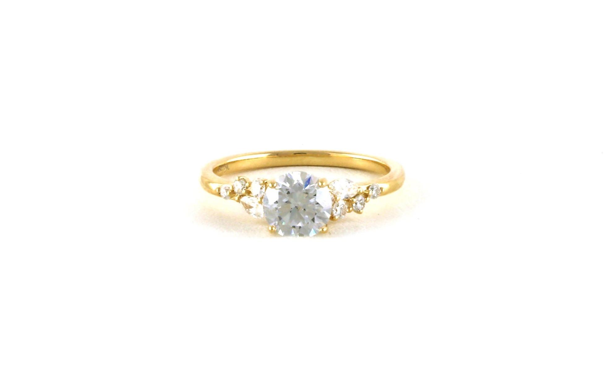 4-Prong Cubic Zirconia with Diamond Cluster Ring in Yellow Gold (1.28cts TWT)