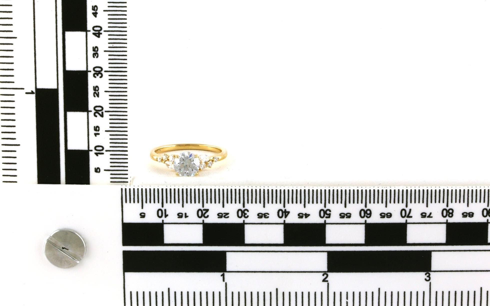 4-Prong Cubic Zirconia with Diamond Cluster Ring in Yellow Gold (1.28cts TWT) scale