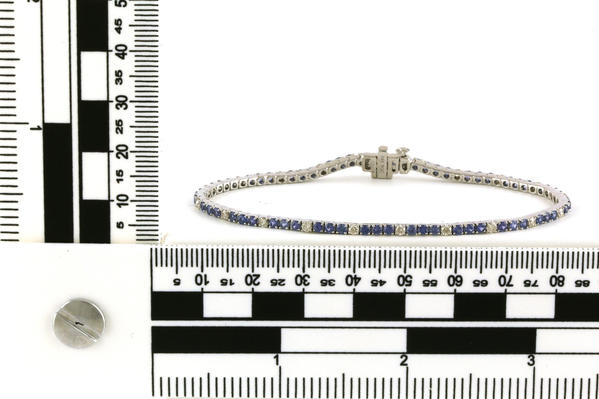 Montana Yogo Sapphire and Diamond 4-Prong Line Bracelet in White Gold (3.08cts TWT) scale