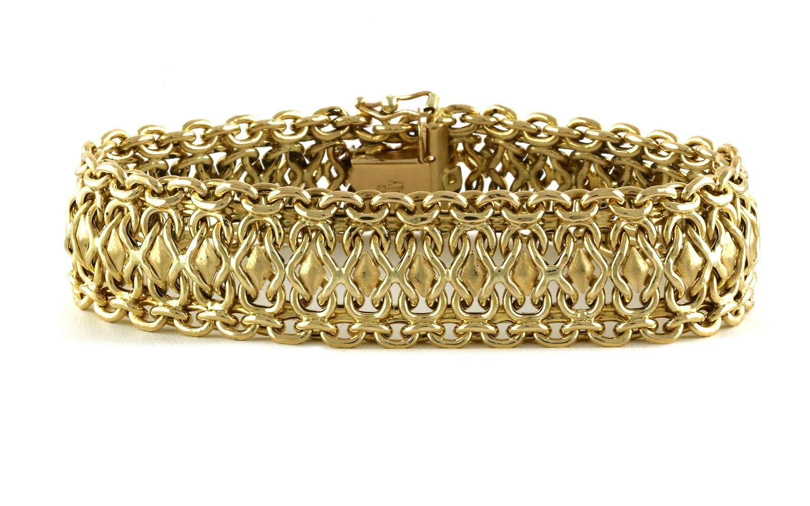Estate Piece: Wide Fancy Link Bracelet in Yellow Gold