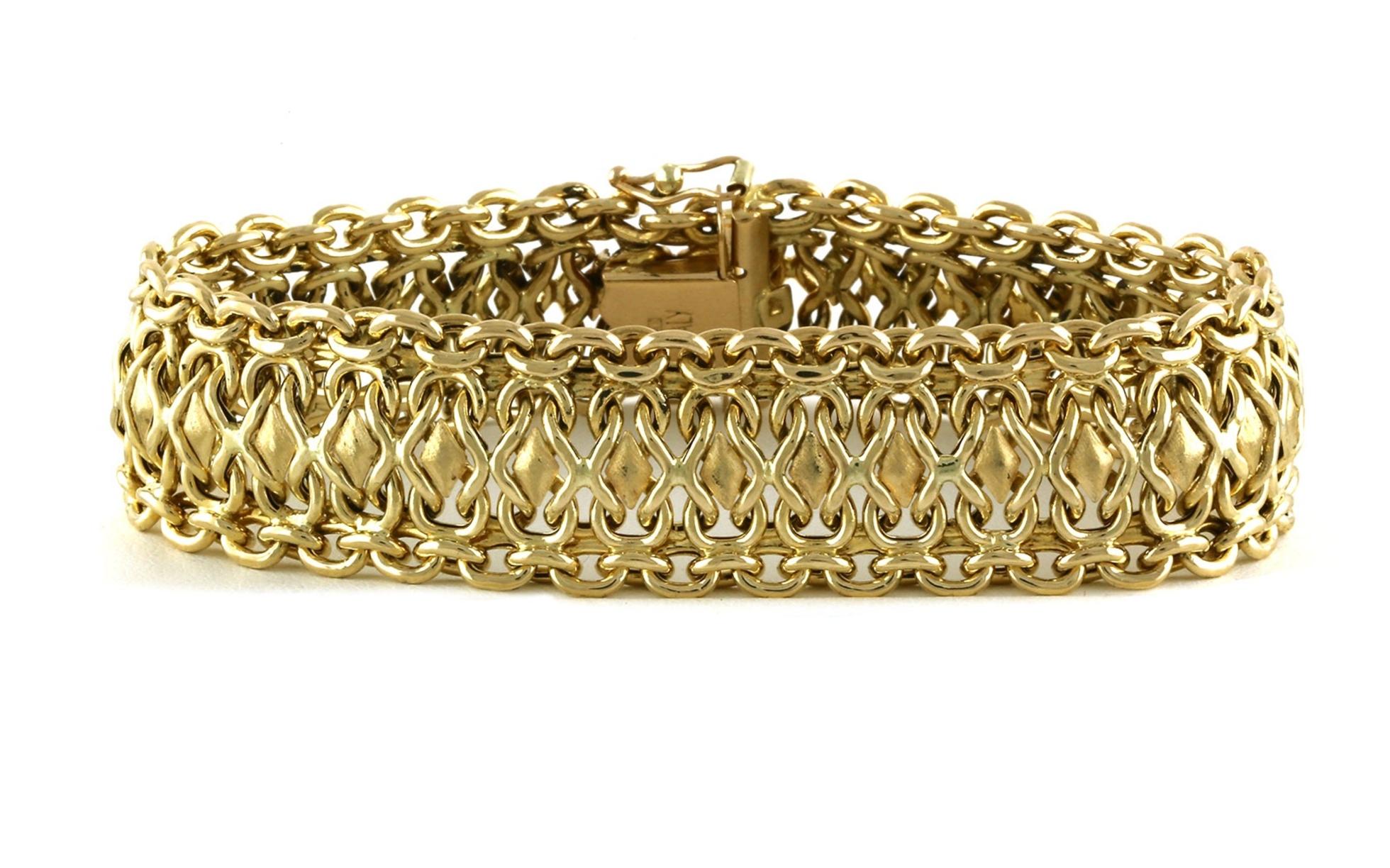 Estate Piece: Wide Fancy Link Bracelet in Yellow Gold