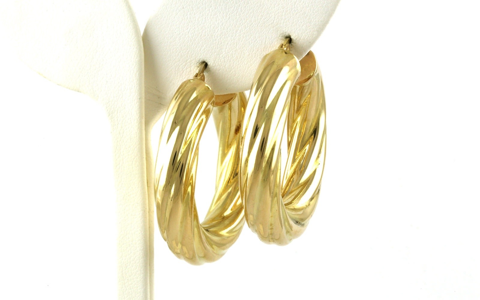 Estate Piece: Hollow Chunky Twisted Hoop Earrings in Yellow Gold
