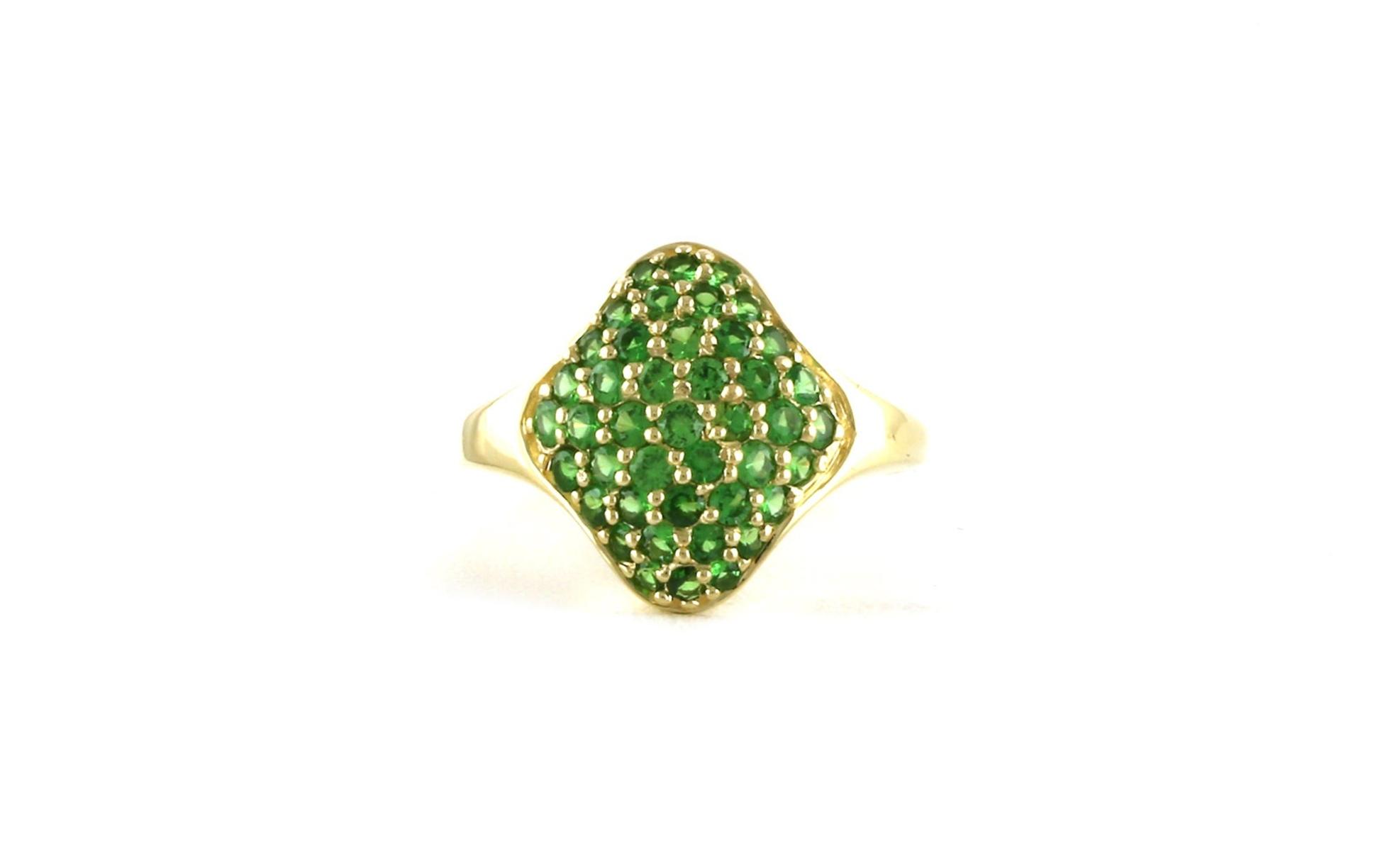 Estate Piece: Tsavorite Garnet Oblong Pave Cluster ring in Yellow Gold