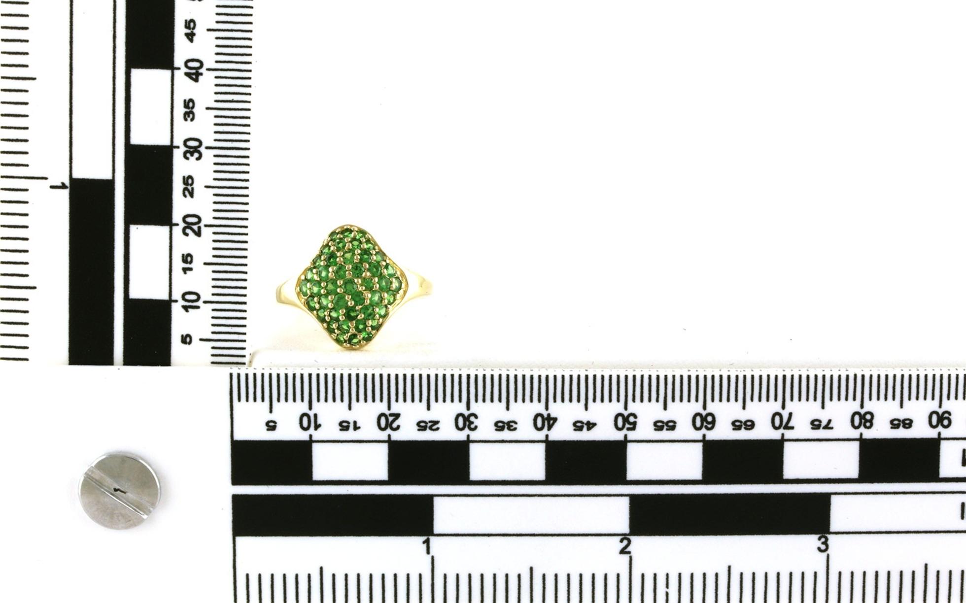 Estate Piece: Tsavorite Garnet Oblong Pave Cluster ring in Yellow Gold scale