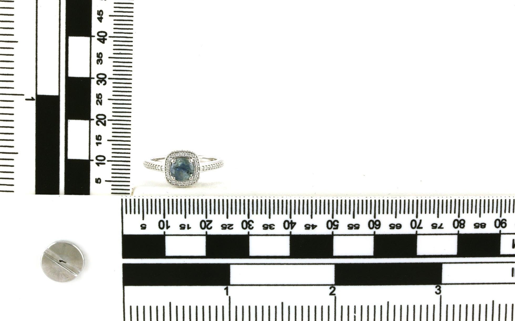 Estate Piece: Montana Sapphire and Diamond Halo with Pave Shank Ring in White Gold (1.05cts TWT) scale