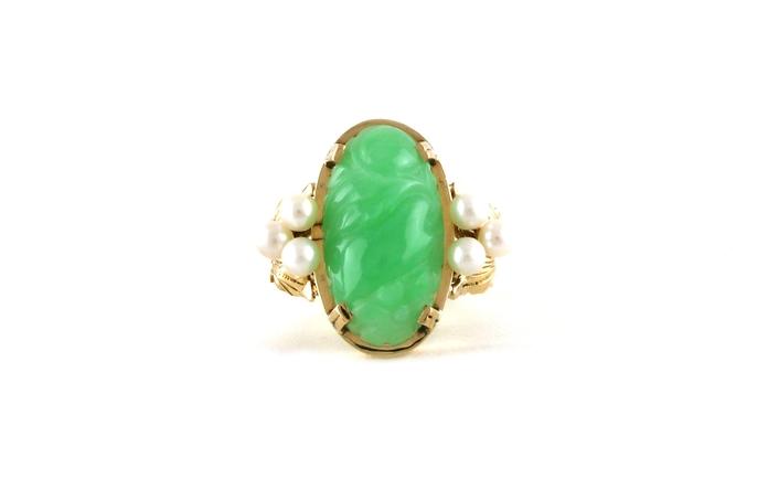 content/products/Estate Piece: Garden Detail Carved Jade and Pearl Cluster Ring in Yellow Gold