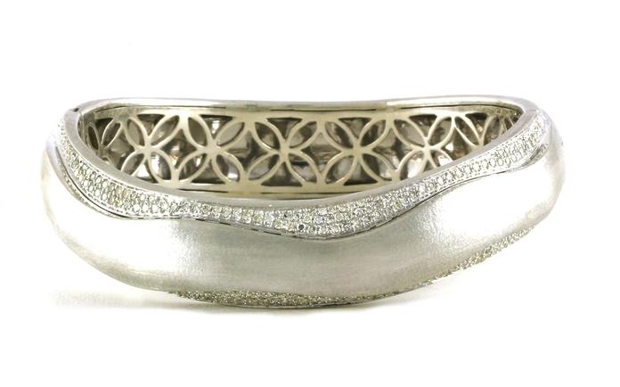 content/products/Estate Piece: Satin Wavy Pave Diamond Hinged Cuff Bracelet in Sterling Silver