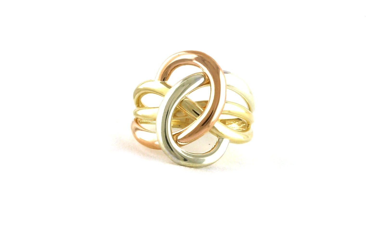 Estate Piece: Interlocked Fashion Ring in Tri-Tone Yellow, Rose, and White Gold