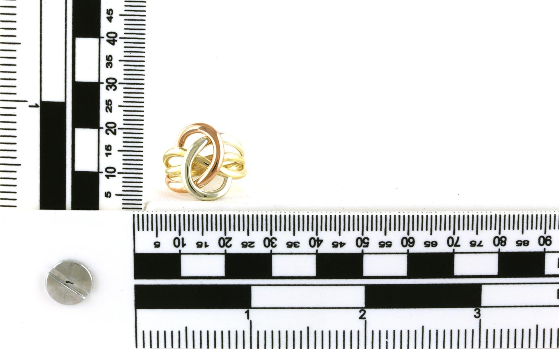 Estate Piece: Interlocked Fashion Ring in Tri-Tone Yellow, Rose, and White Gold - Scale