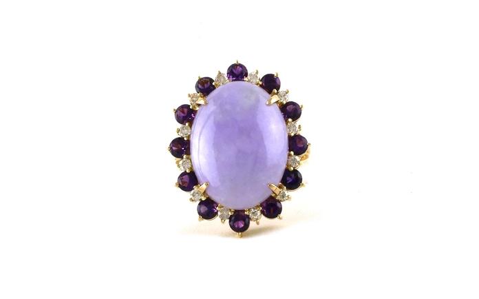 content/products/Estate Piece: Amethyst & Diamond Halo Oval-cut Jade Ring in Yellow Gold