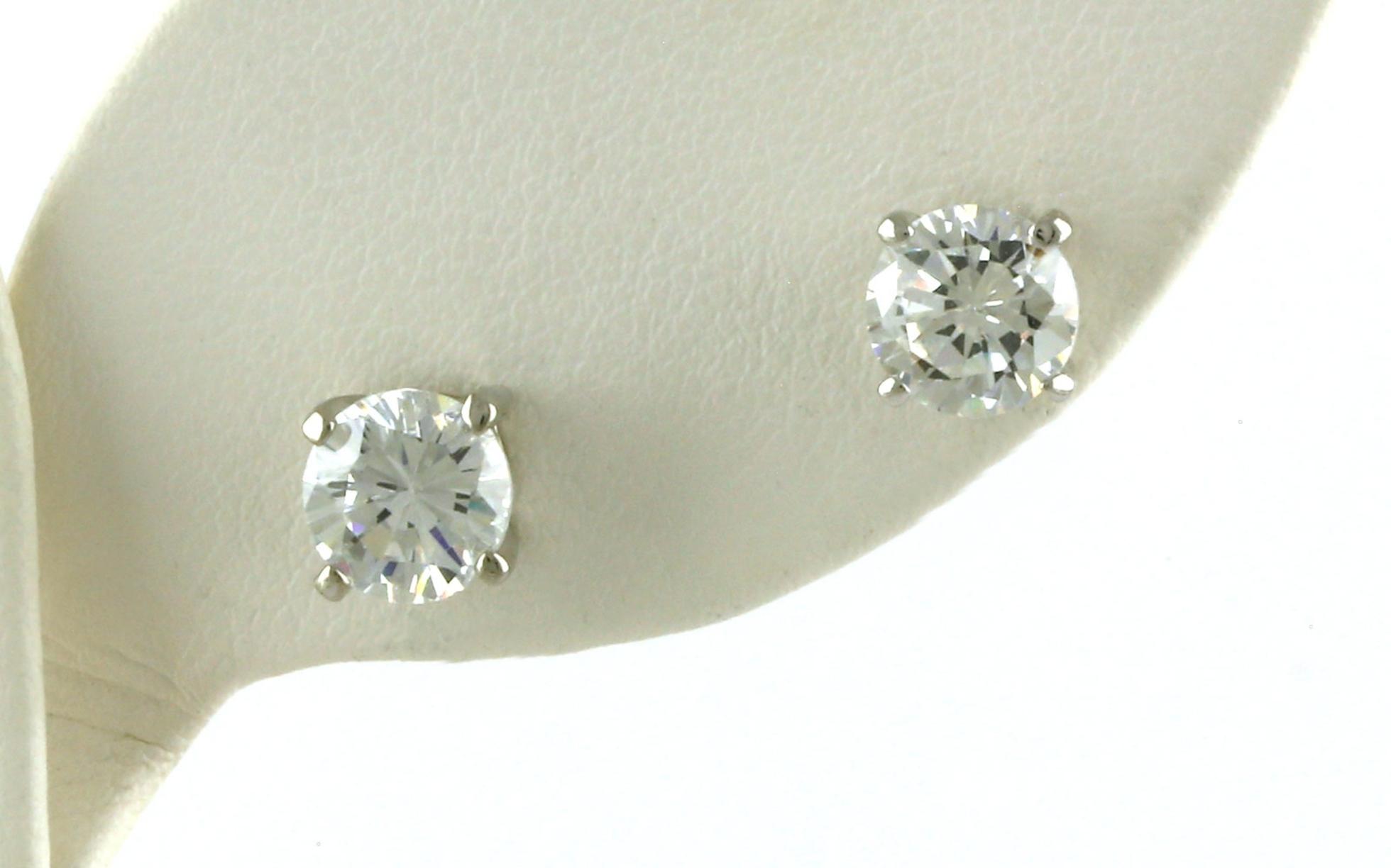 Estate Piece: 4-Prong Cubic Zirconium Stud Earrings in Sterling Silver 
