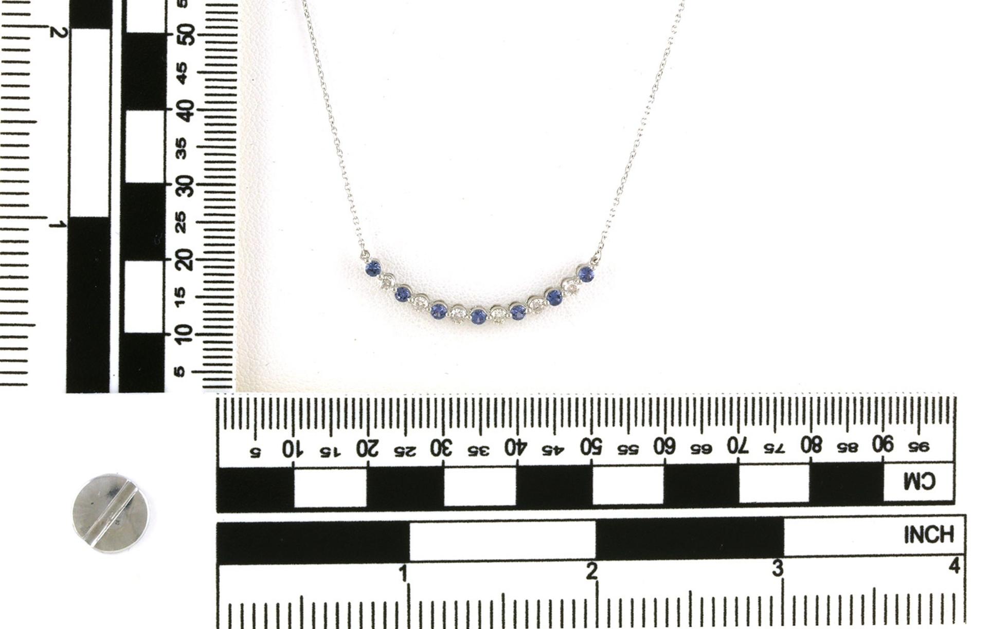 Single Share-Prong Curved Bar Montana Yogo Sapphire & Diamond Necklace in White Gold - scale