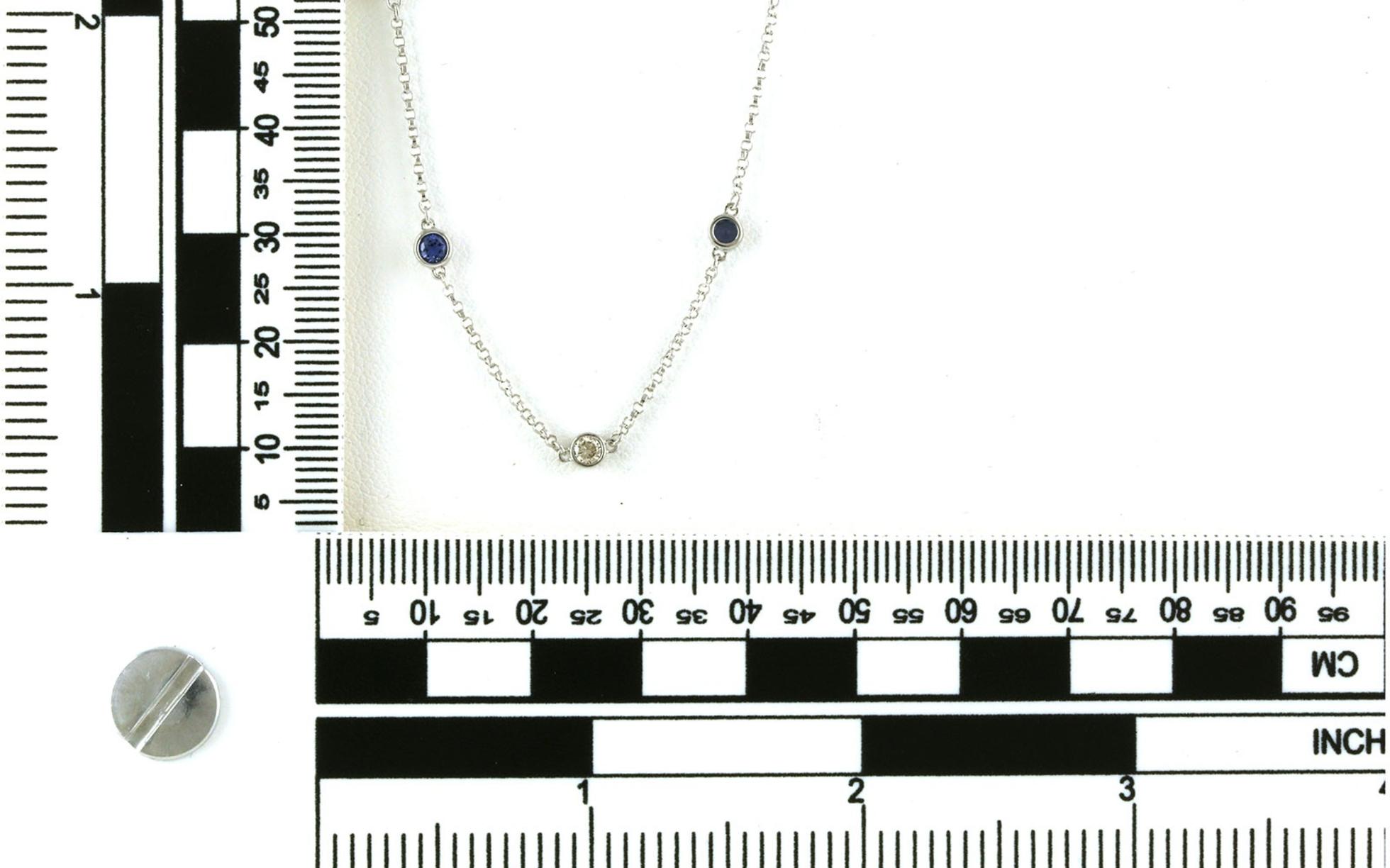 Alternating Station Montana Yogo Sapphire & Diamond Necklace in White Gold (1.13cts TWT) - scale
