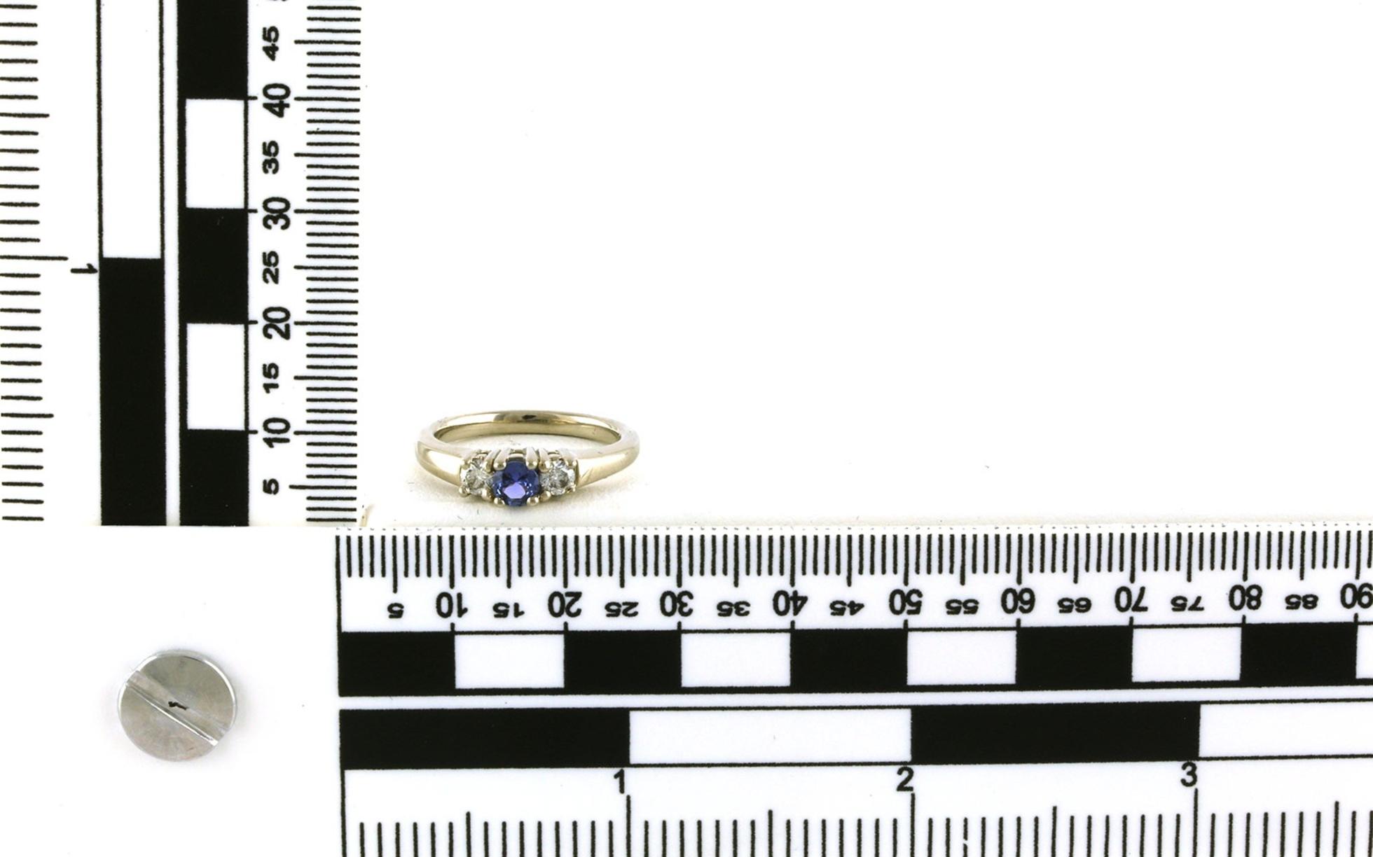 4-Prong 3-Stone Montana Yogo Sapphire and Diamond Ring in White Gold (0.50cts TWT) - Scale