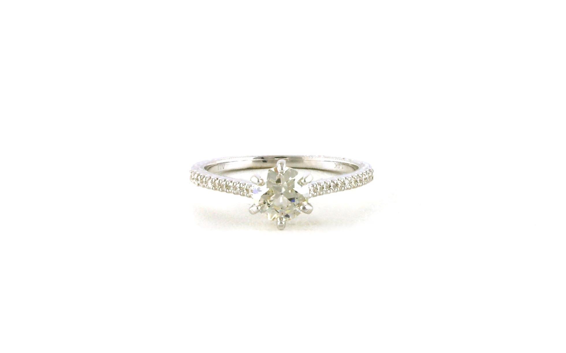 Old European-cut Diamond with Pave and Hand Engraved Ring in White Gold (0.80cts TWT)