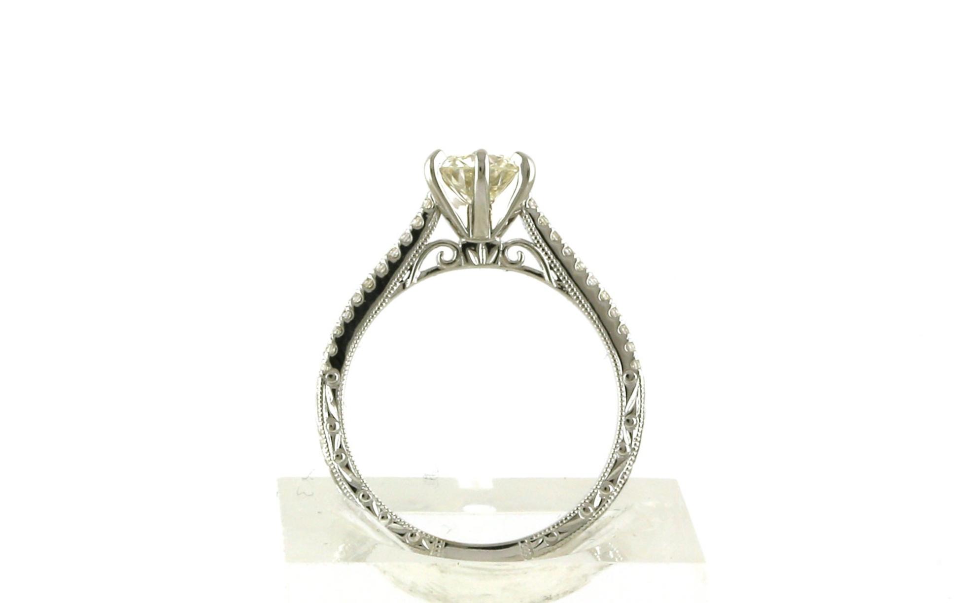 Old European-cut Diamond with Pave and Hand Engraved Ring in White Gold (0.80cts TWT) side