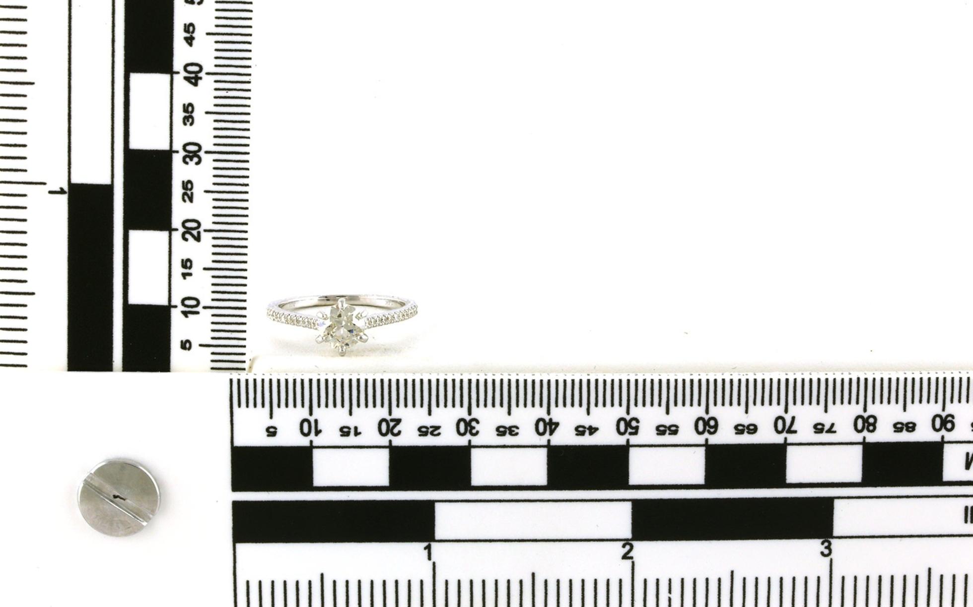 Old European-cut Diamond with Pave and Hand Engraved Ring in White Gold (0.80cts TWT) scale