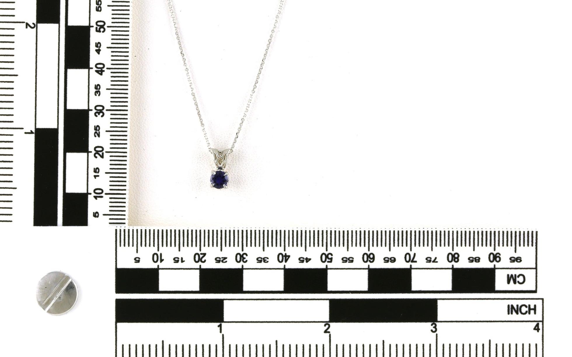 Huckleberry Sapphire Scroll Solitaire Necklace in White Gold (0.35ct) scale