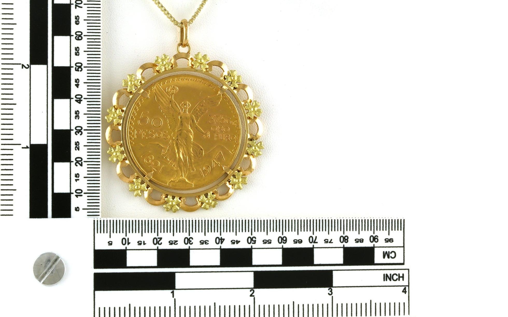 Estate Piece: Two-Tone Scalloped/Floral Coin Frame Charm in Yellow Gold scale