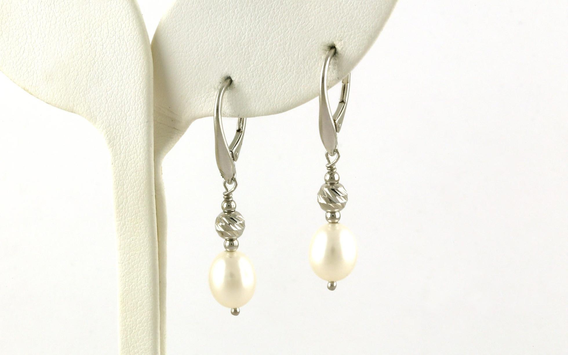 Hollow Brilliance Bead Leverback Earrings with Potato Pearls in Sterling Silver