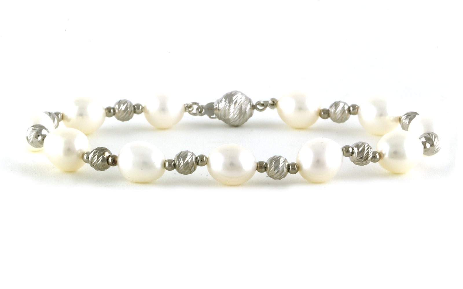 Hollow Brilliance Bead State Bracelet with Potato Pearls in Sterling Silver