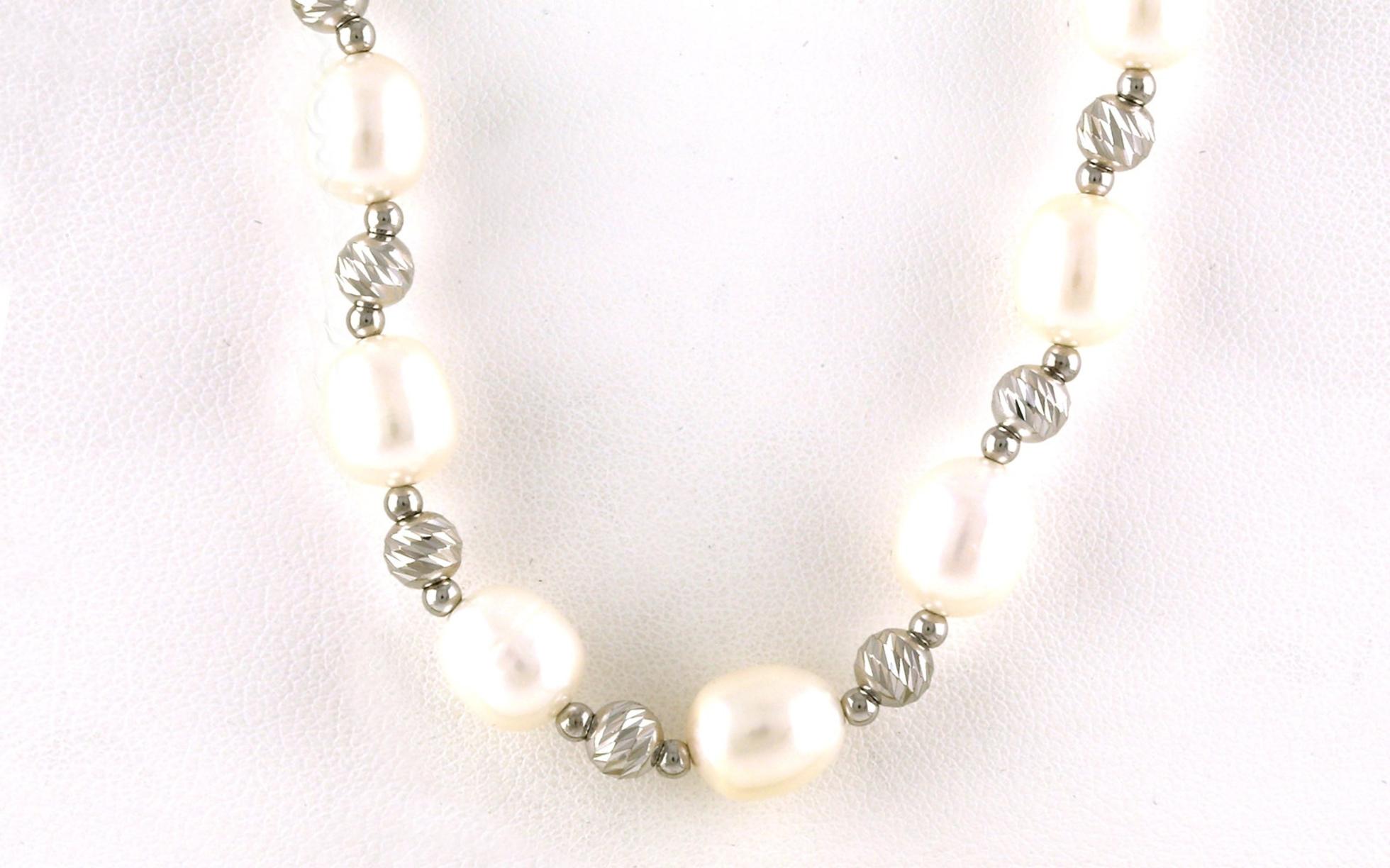 Hollow Brilliance Bead Strand with Potato Pearls in Sterling Silver