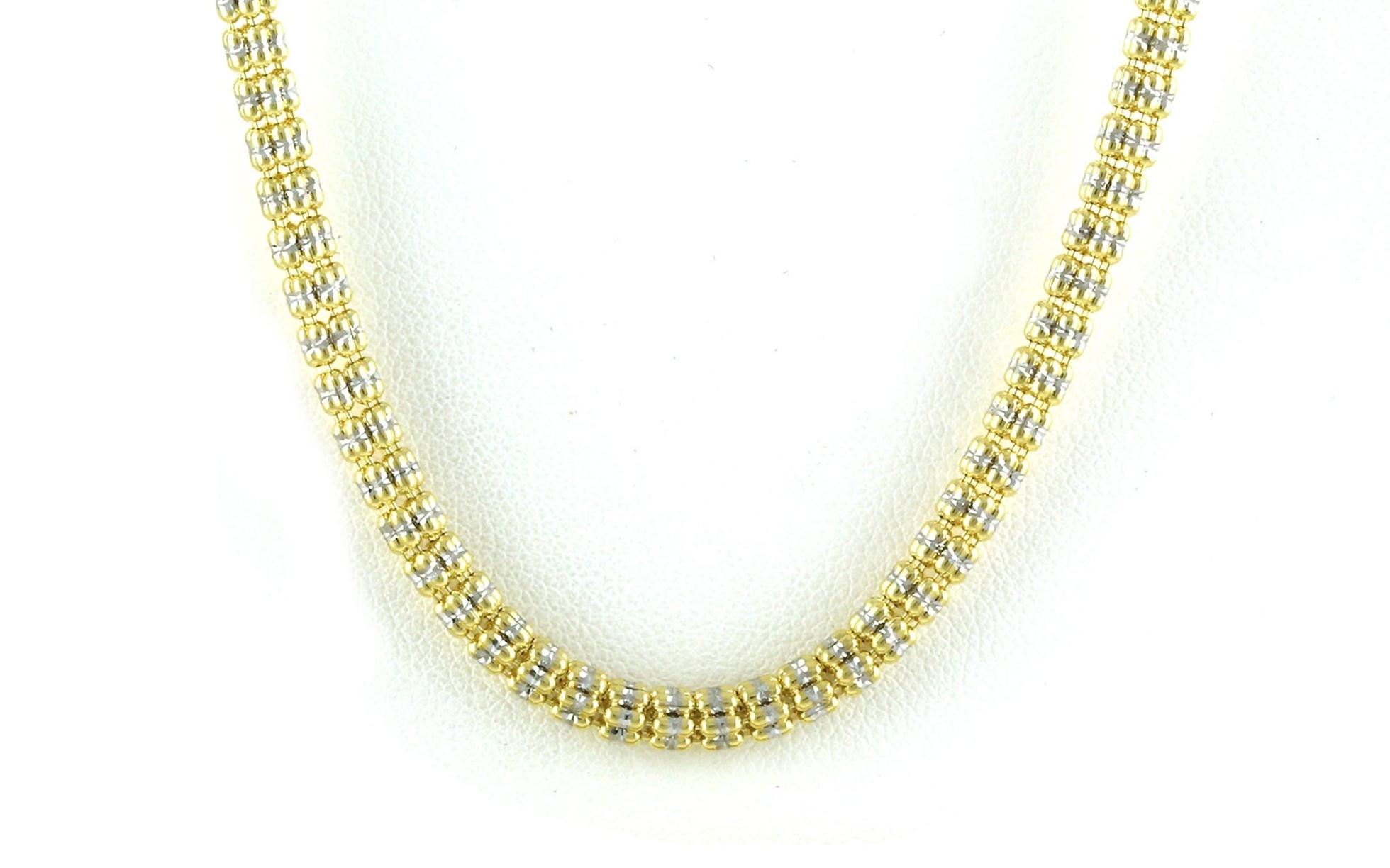 Two Tone Diamond-cut Textured Iced Chain Necklace in Yellow and White Gold