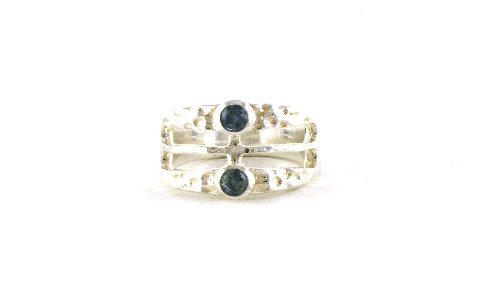 Montana Sapphire 3-Row 2-Stone Bezel-Set Wide Ring in Sterling Silver (0.45cts TWT)