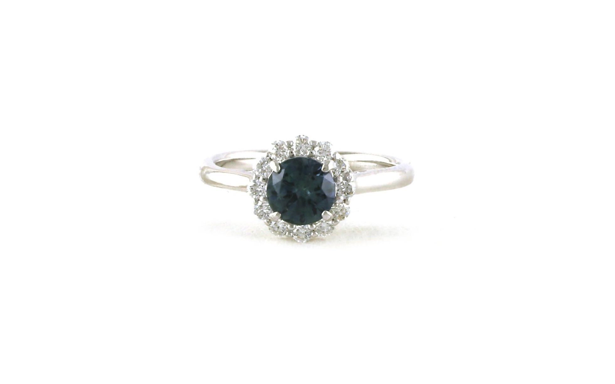 Estate Piece: Montana Sapphire Starburst Halo Diamond Ring in White Gold (1.23cts TWT)