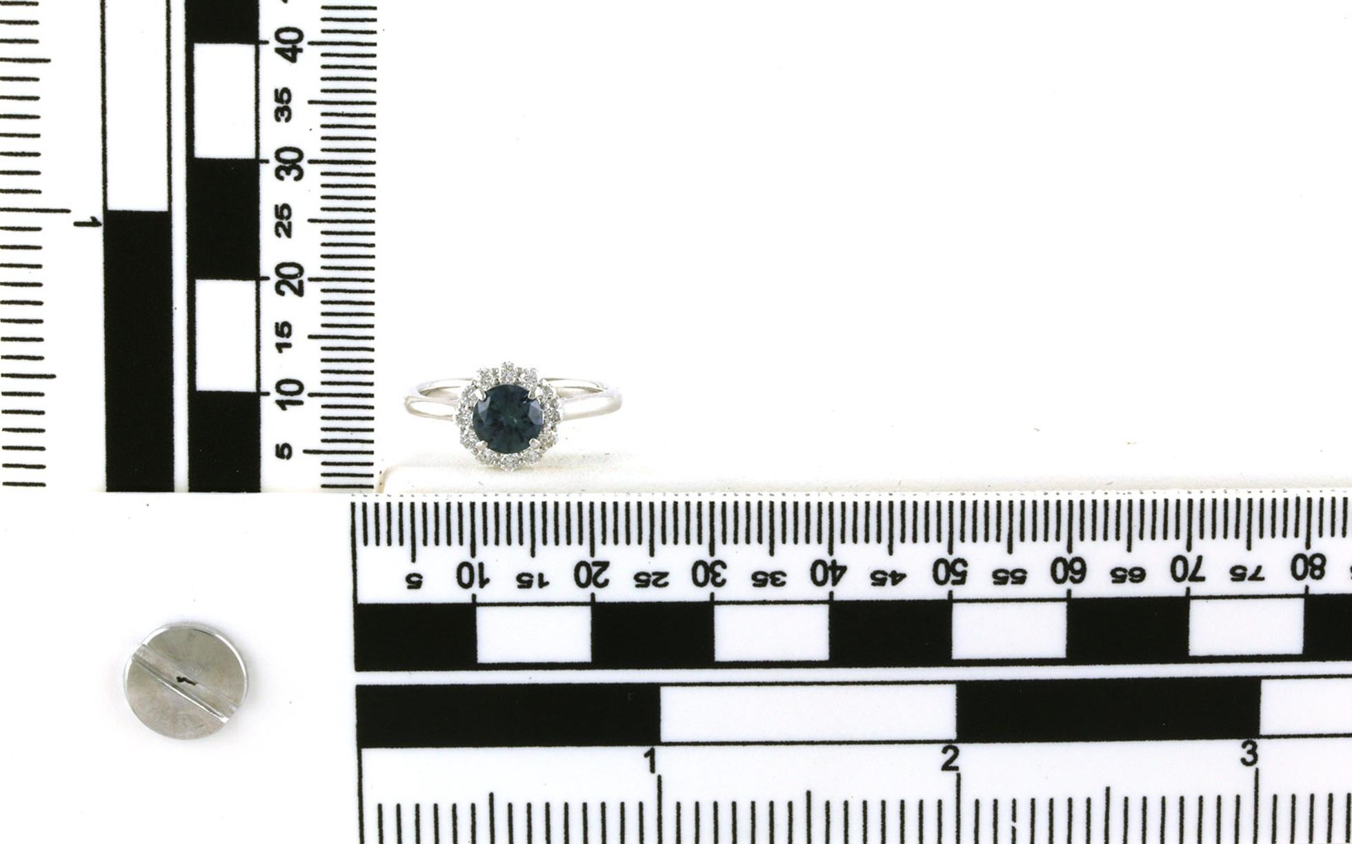 Estate Piece: Montana Sapphire Starburst Halo Diamond Ring in White Gold (1.23cts TWT) scale