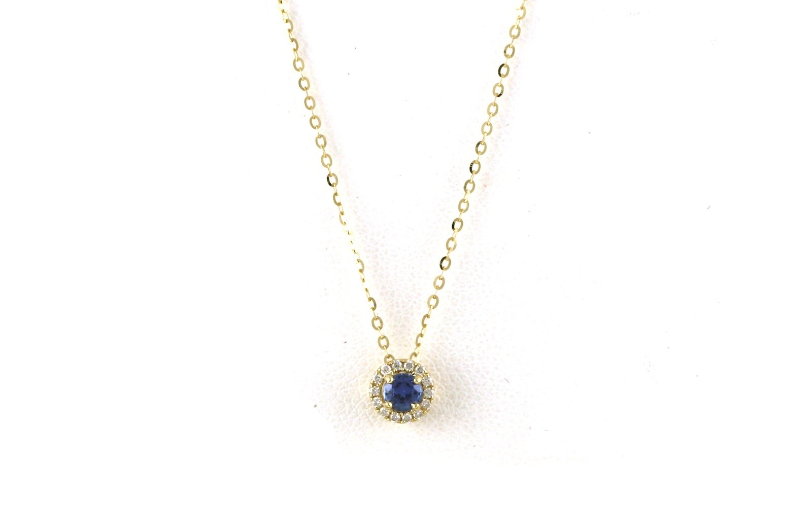 Montana Yogo Sapphire and Diamond Halo Slide Necklace in Yellow Gold (0.21cts TWT)