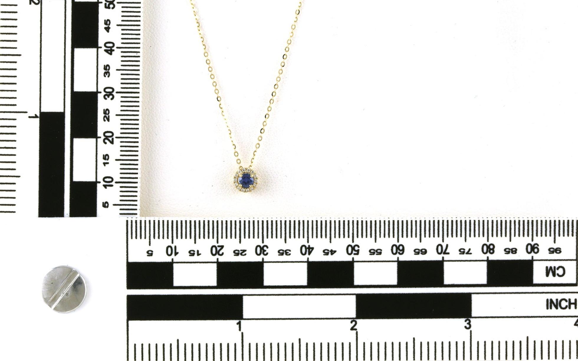 Montana Yogo Sapphire and Diamond Halo Slide Necklace in Yellow Gold (0.21cts TWT) scale