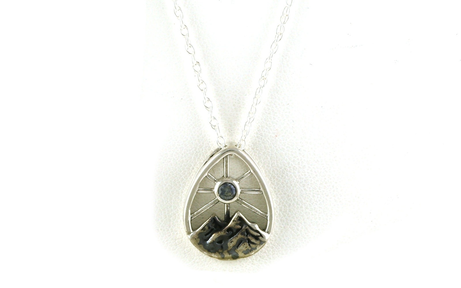 Montana Sapphire Pear-Shape Mountain Scape with Sun Necklace in Sterling Silver (0.12ct)